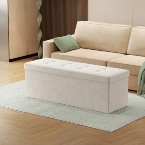 Sitzbank mit Stauraum aus Samt für Flur, Cremeweiß / 38 x 110 x 38 cm