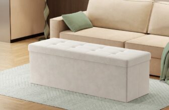 Sitzbank mit Stauraum aus Samt für Flur, Cremeweiß / 38 x 110 x 38 cm