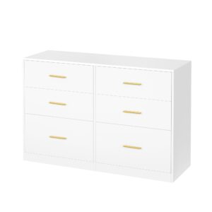 Kommode mit 6 Schubladen, Aufbewahrungsschrank, für Schlafzimmer, Wolkenweiß