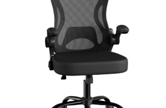 Netzstuhl, ergonomischer Bürostuhl, Schreibtischstuhl mit Wippfunktion, Tintenschwarz