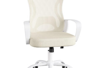 Netzstuhl, ergonomischer Bürostuhl, Schreibtischstuhl mit Wippfunktion, Cappuccinobeige