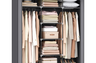 Faltbarer Stoff-Kleiderschrank mit Aufbewahrungstaschen, Grau