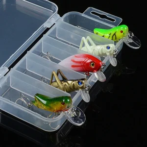 5 Stück Topwater Minnow Angeln Köder simulierte Heuschrecke mit Haken, Mini Cricket, Schreckenskunstköder für Oberwasser