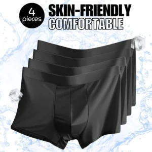 4pcs Herren Ice Silk Mesh Boxer Shorts, schwarze Briefs, sommerlicher dünner und atmungsaktiver Stil, bequeme Boxershort
