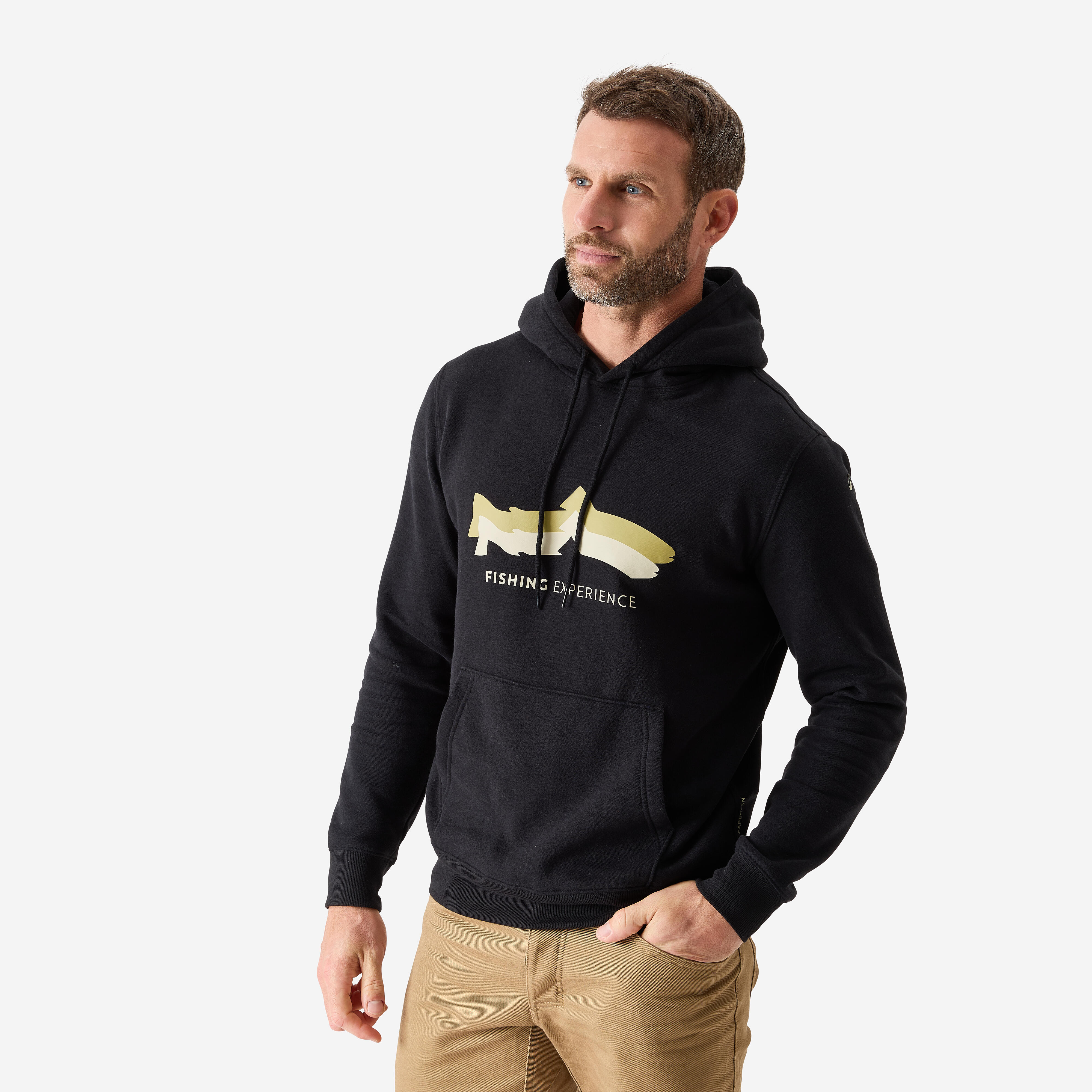 Kapuzen-Sweatshirt Angeln Molton warm schwarz