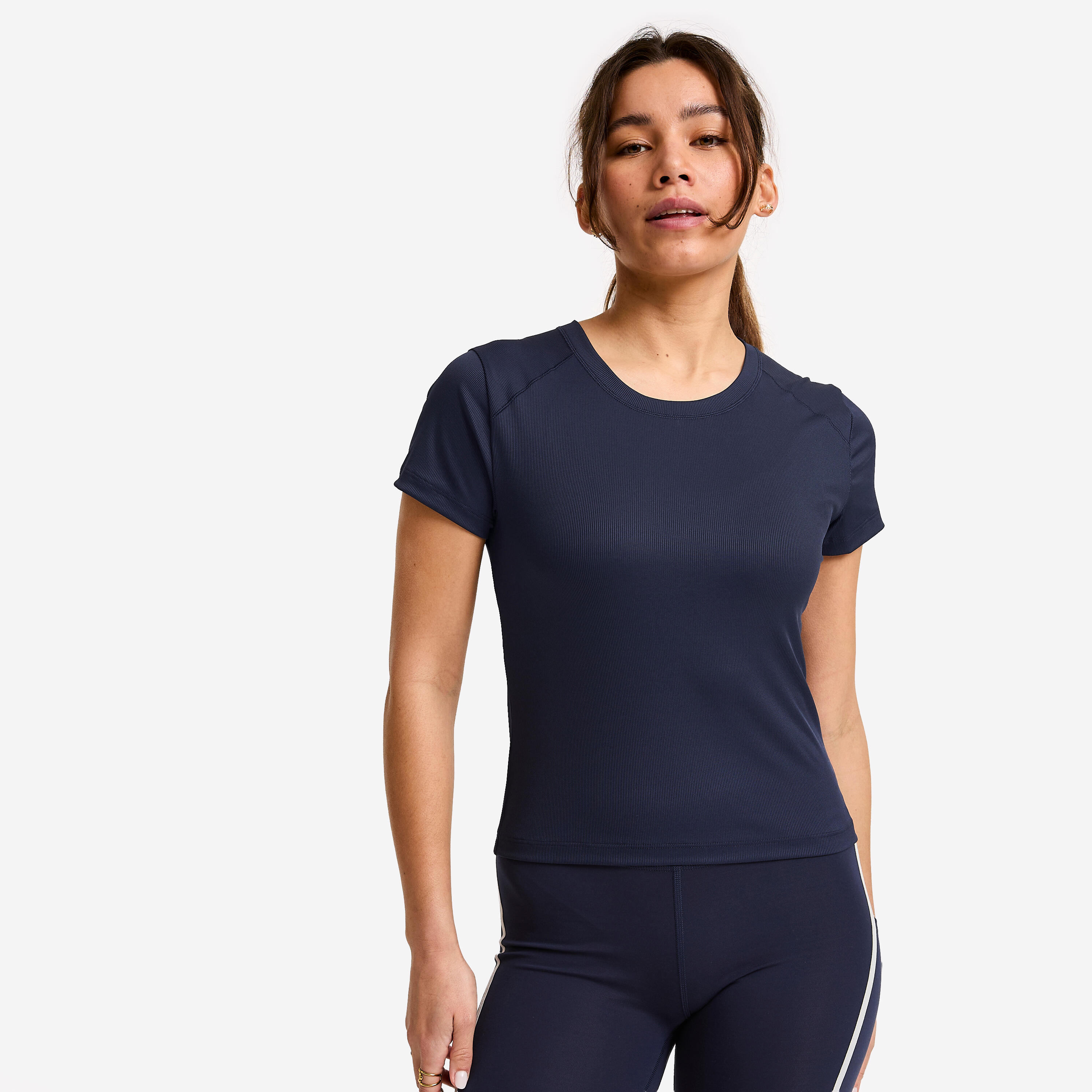 T-Shirt Damen gerippt – dunkelblau