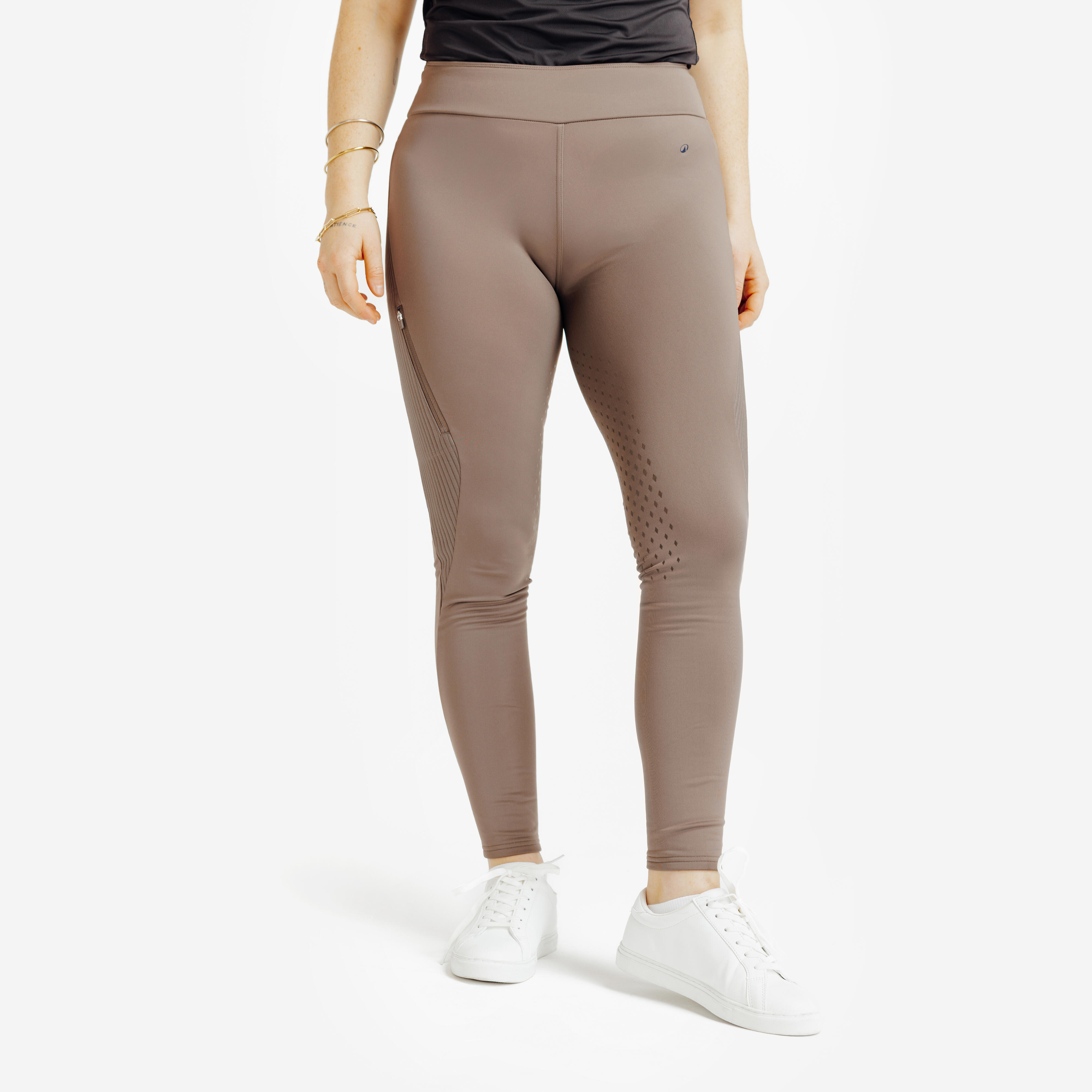 Winter-Reitleggings Damen Full Grip Silikon hellbraun