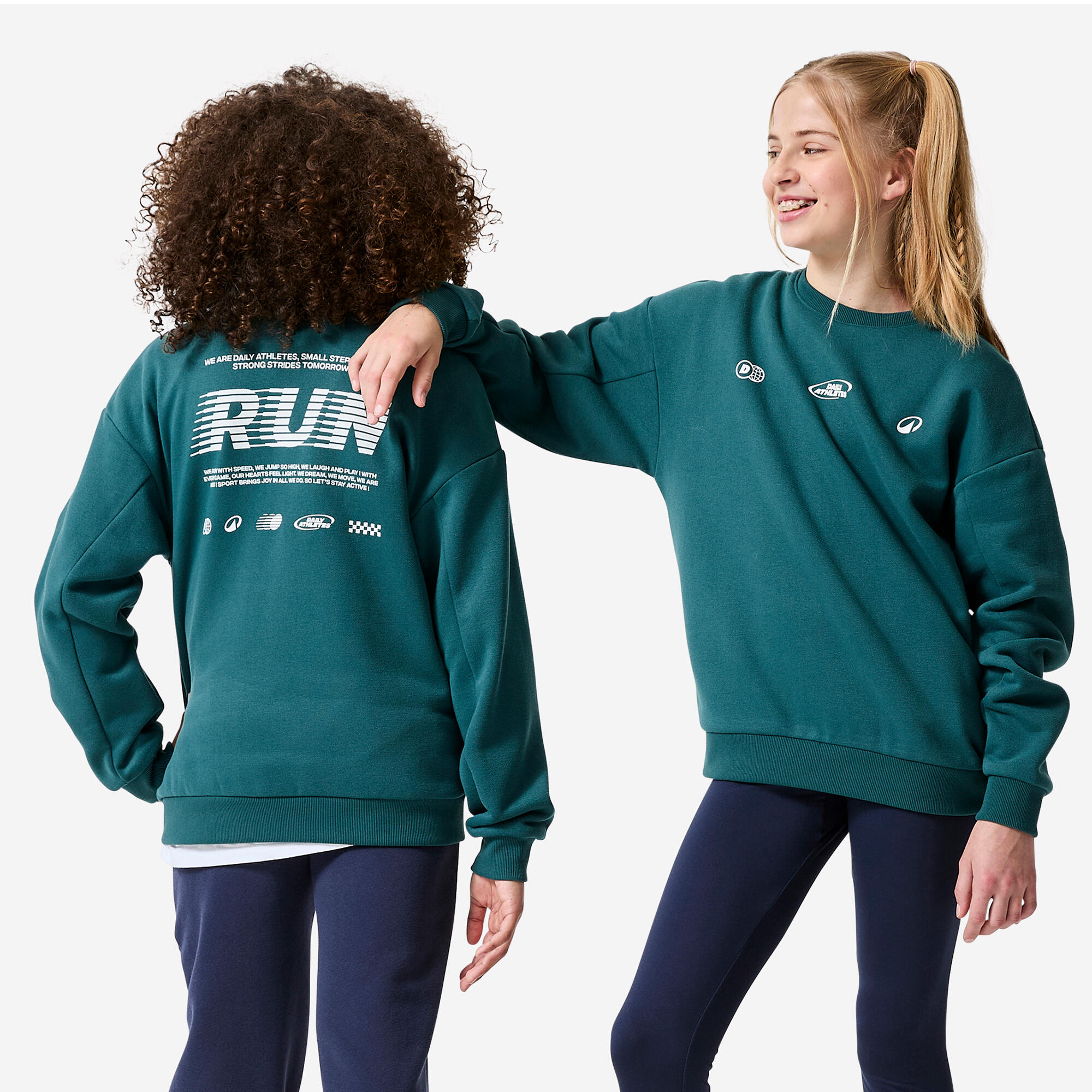 Sweatshirt Kinder Rundhals Molton warm – bedruckt grün