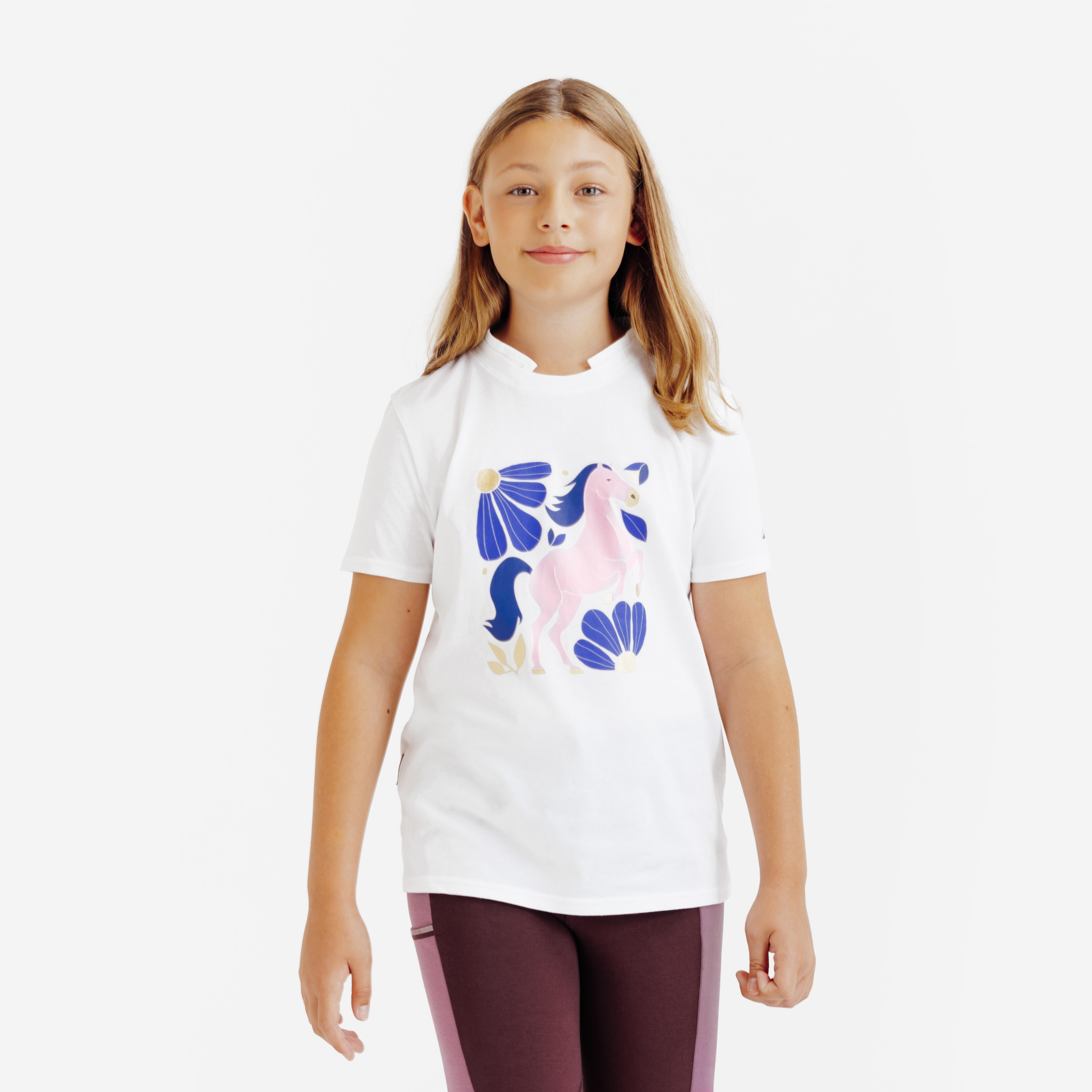 Reit-Poloshirt Magic kurzarm Kinder Print weiß