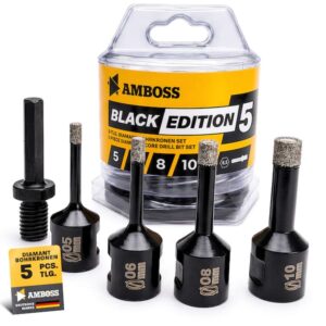 Diamant Bohrkronen Set – Amboss Black Edition 5 – Ø 5/6/8/10 5 tlg. (inkl. 8,5 mm 6kant)