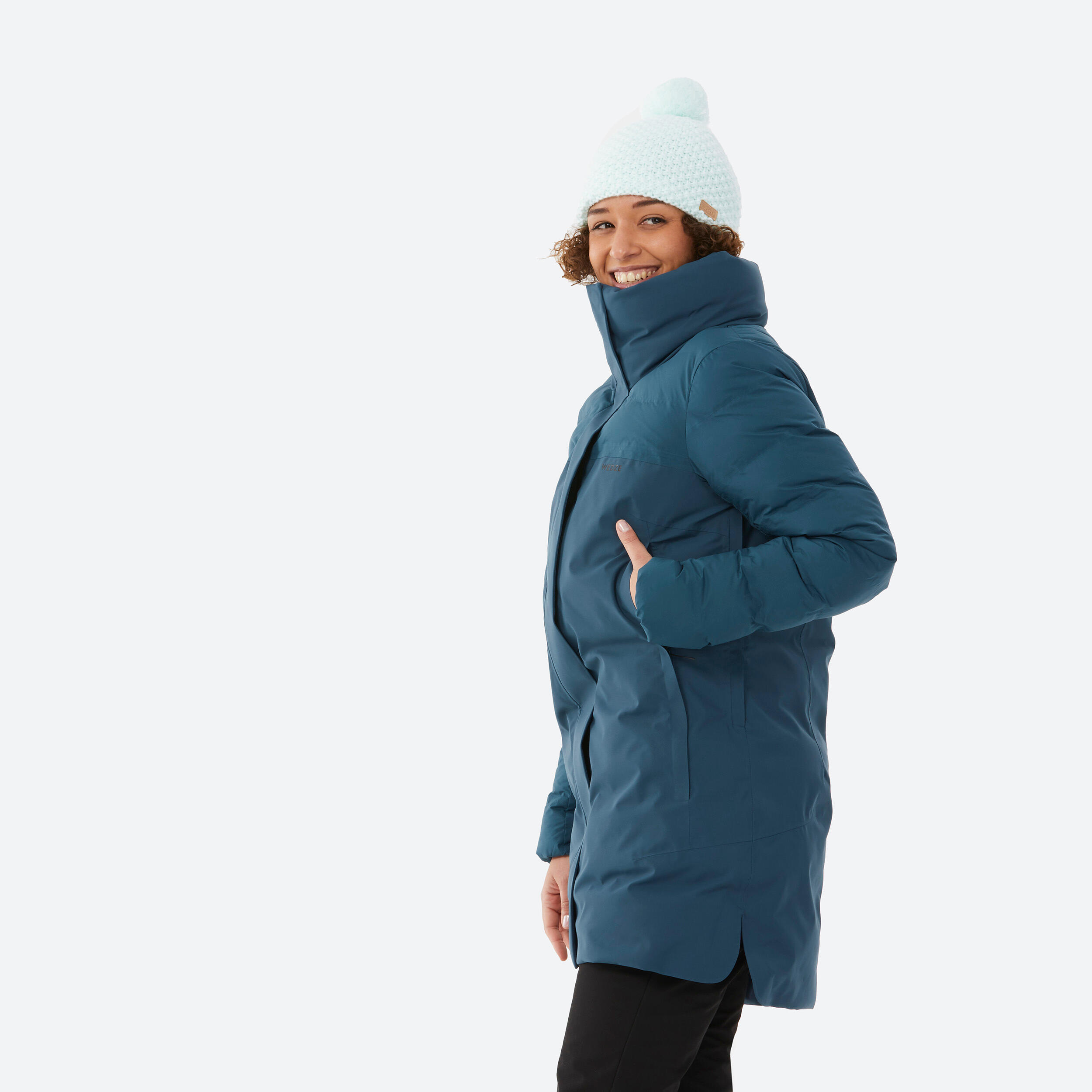 Skijacke Damen sehr warm lang – 500 petrolblau