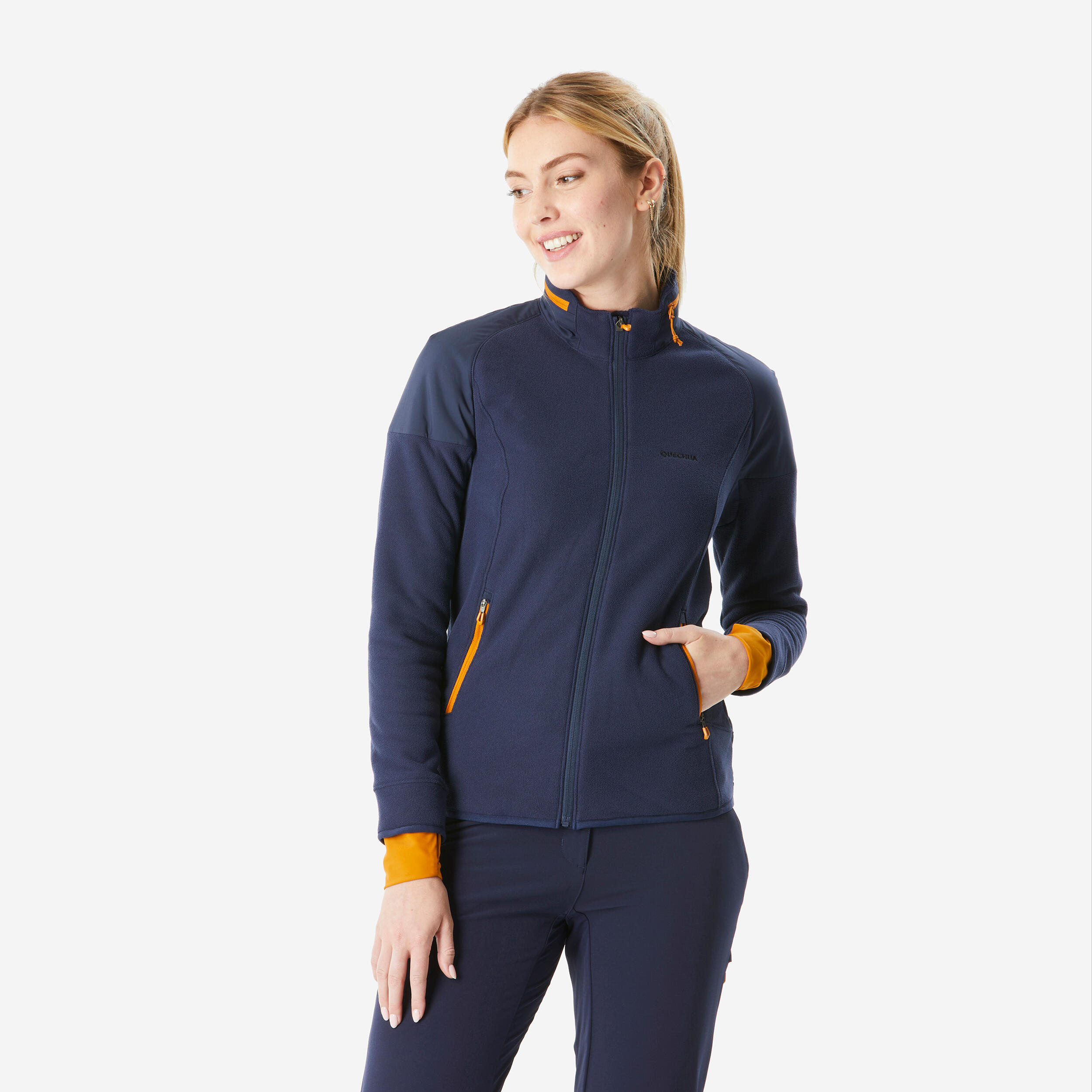 Fleecejacke Damen warm Winterwandern – MH500 Mountain blau