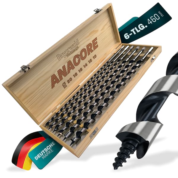 Bayerwald 6-tlg. Schlangenbohrer Set – Gesamtlänge 460 mm ANACORE 6 – Ø 10-12-14-16-18-20 mm – extra lang