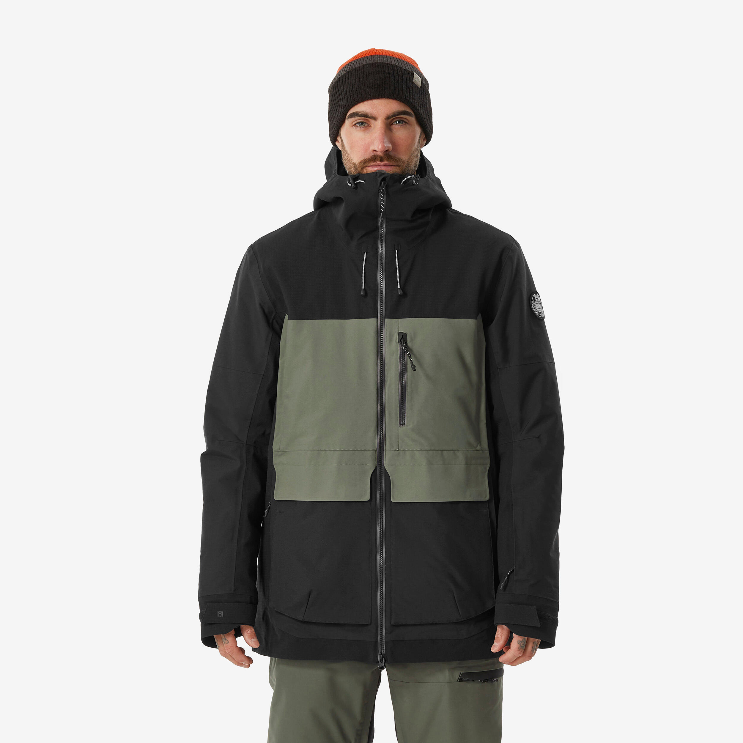 Snowboardjacke Herren warm abriebfest – SNB 500 Ziprotec khaki/schwarz