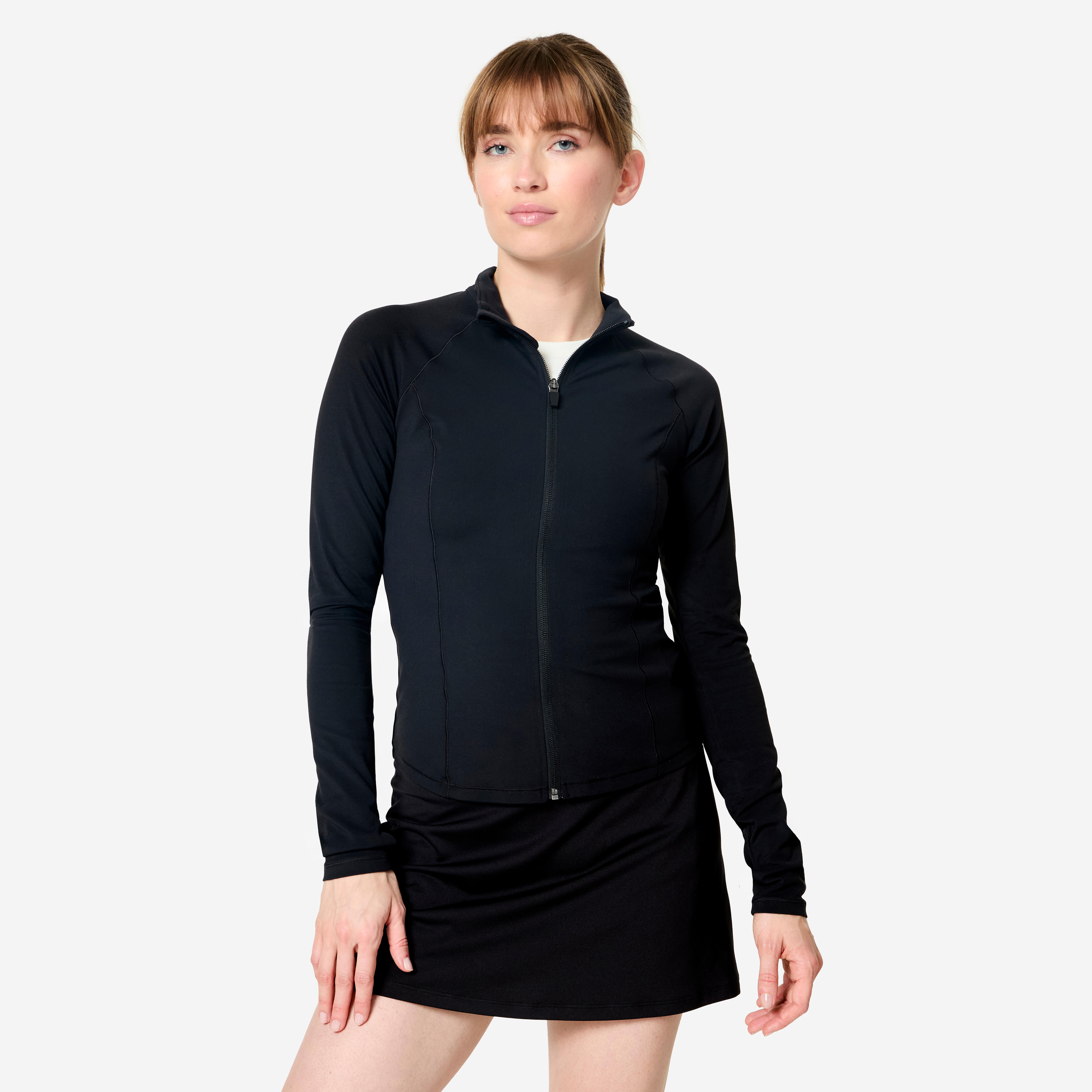 Trainingsjacke Damen tailliert – schwarz