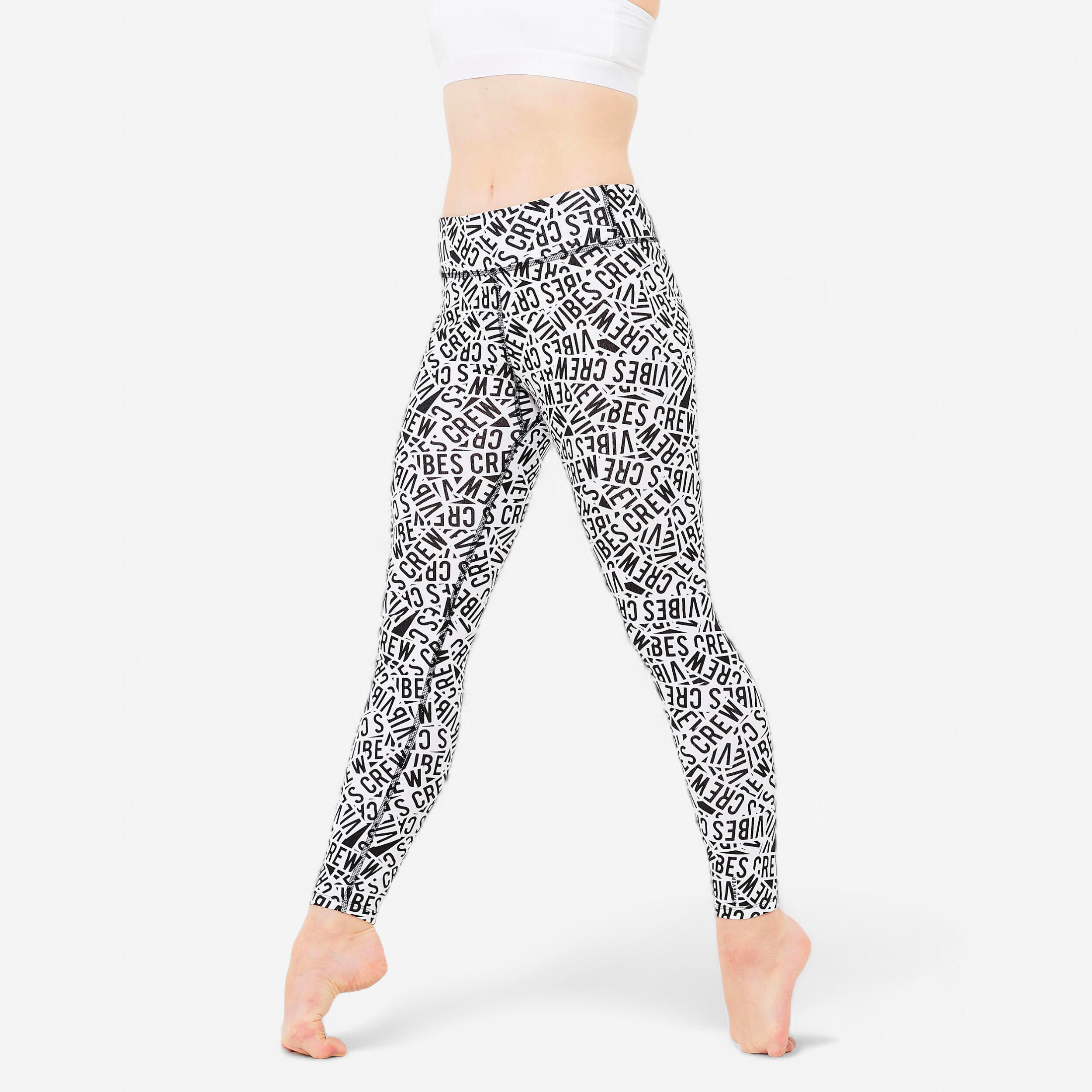 Tanz-Leggings Mädchen Modern Dance hoher Taillenbund – weiss