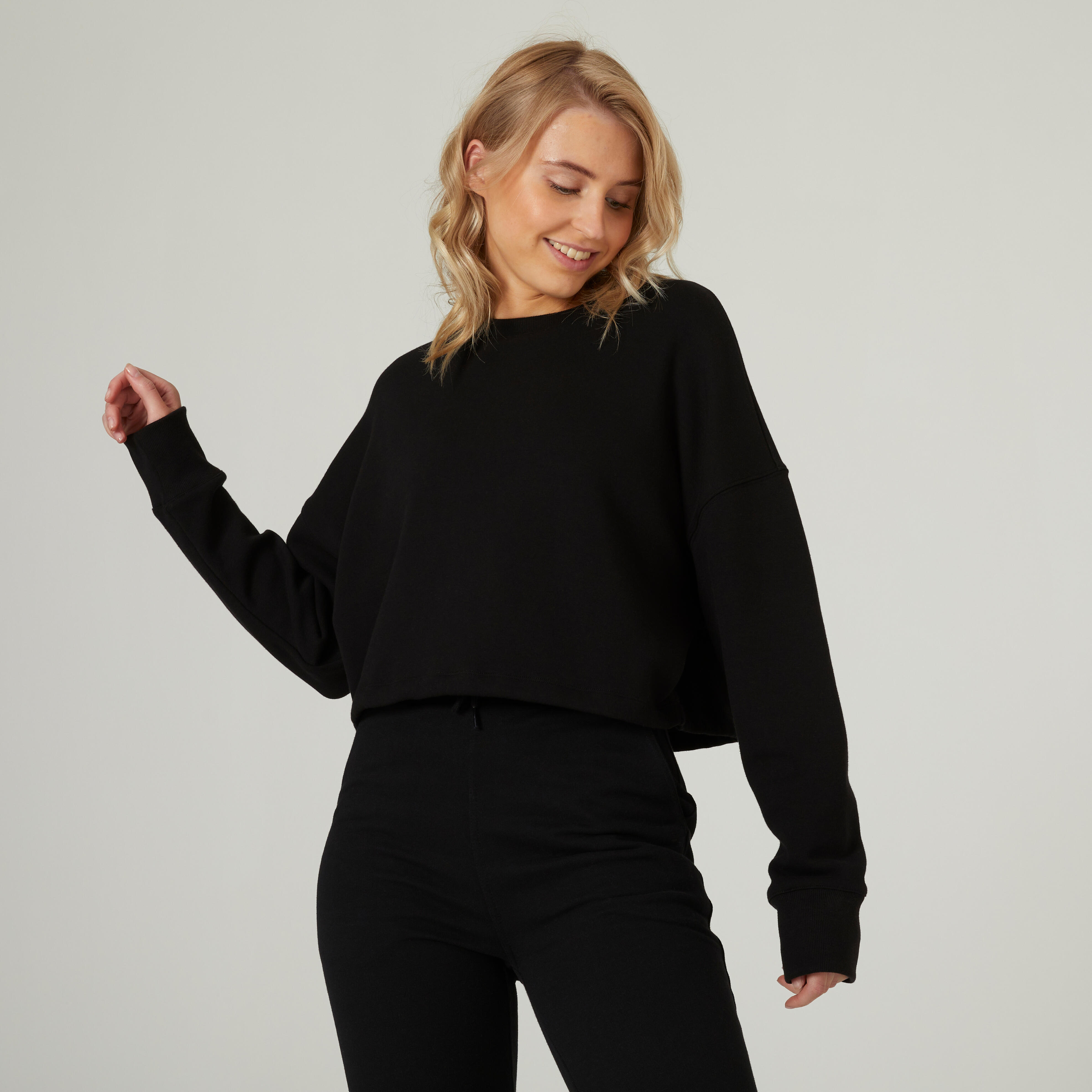 Sweatshirt Damen Crop – schwarz