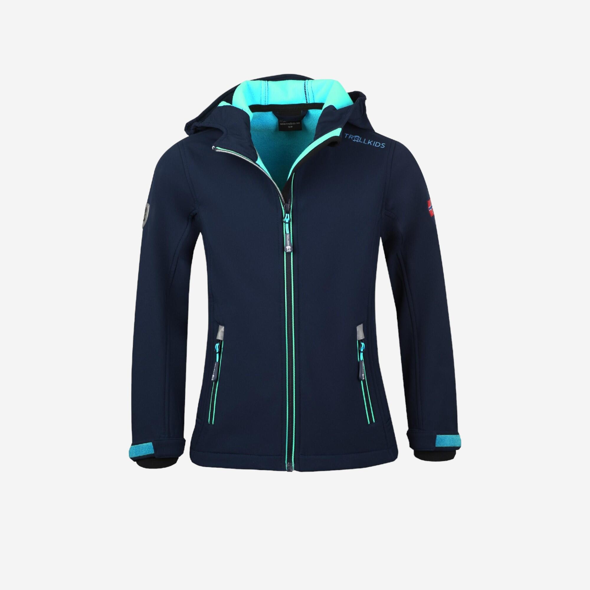 Softshelljacke Kinder wasserdicht Wandern – Trollfjord blau/türkis