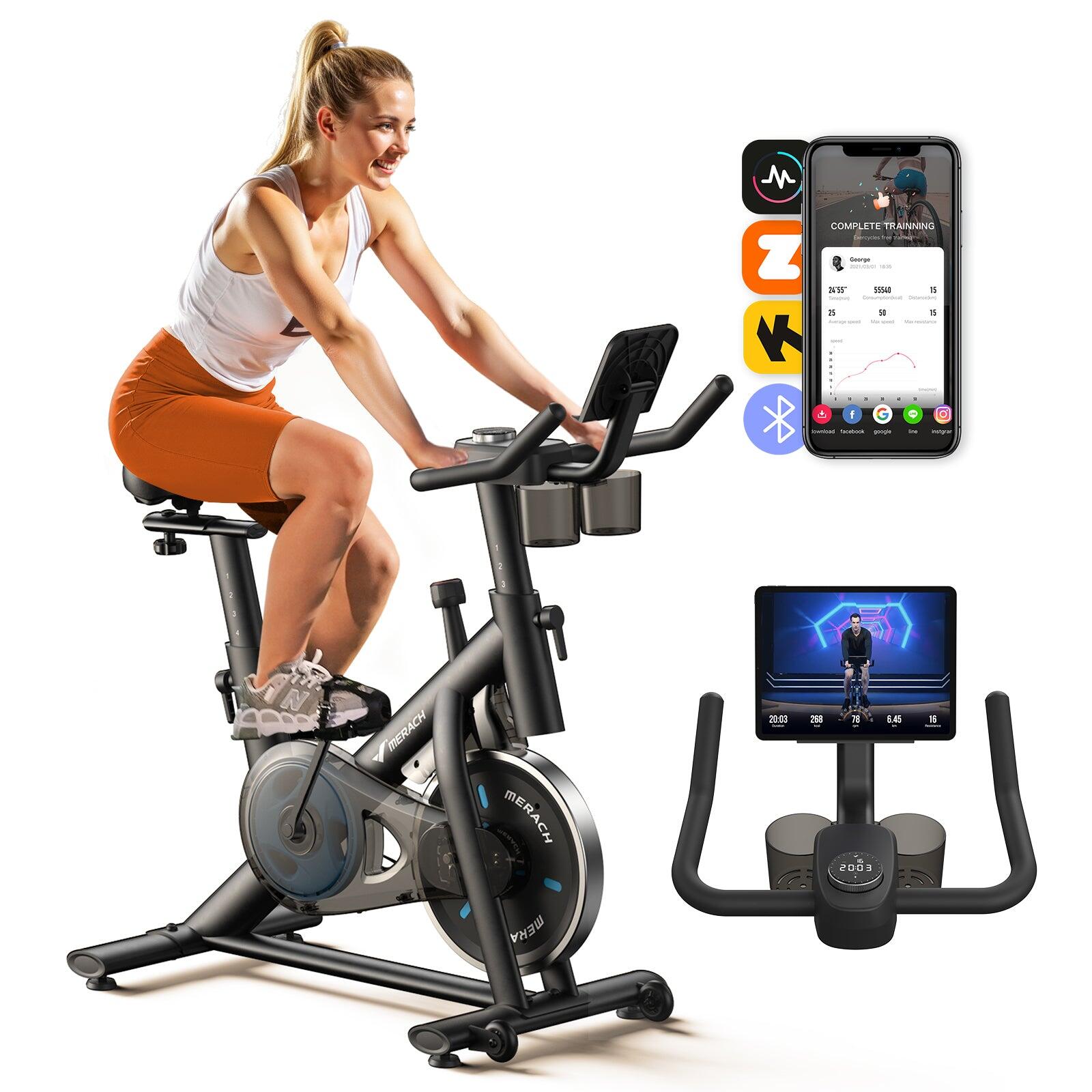 Heimtrainer leise, Bluetooth & App, LED, verstellbar, bis 136kg, Fitnessbike