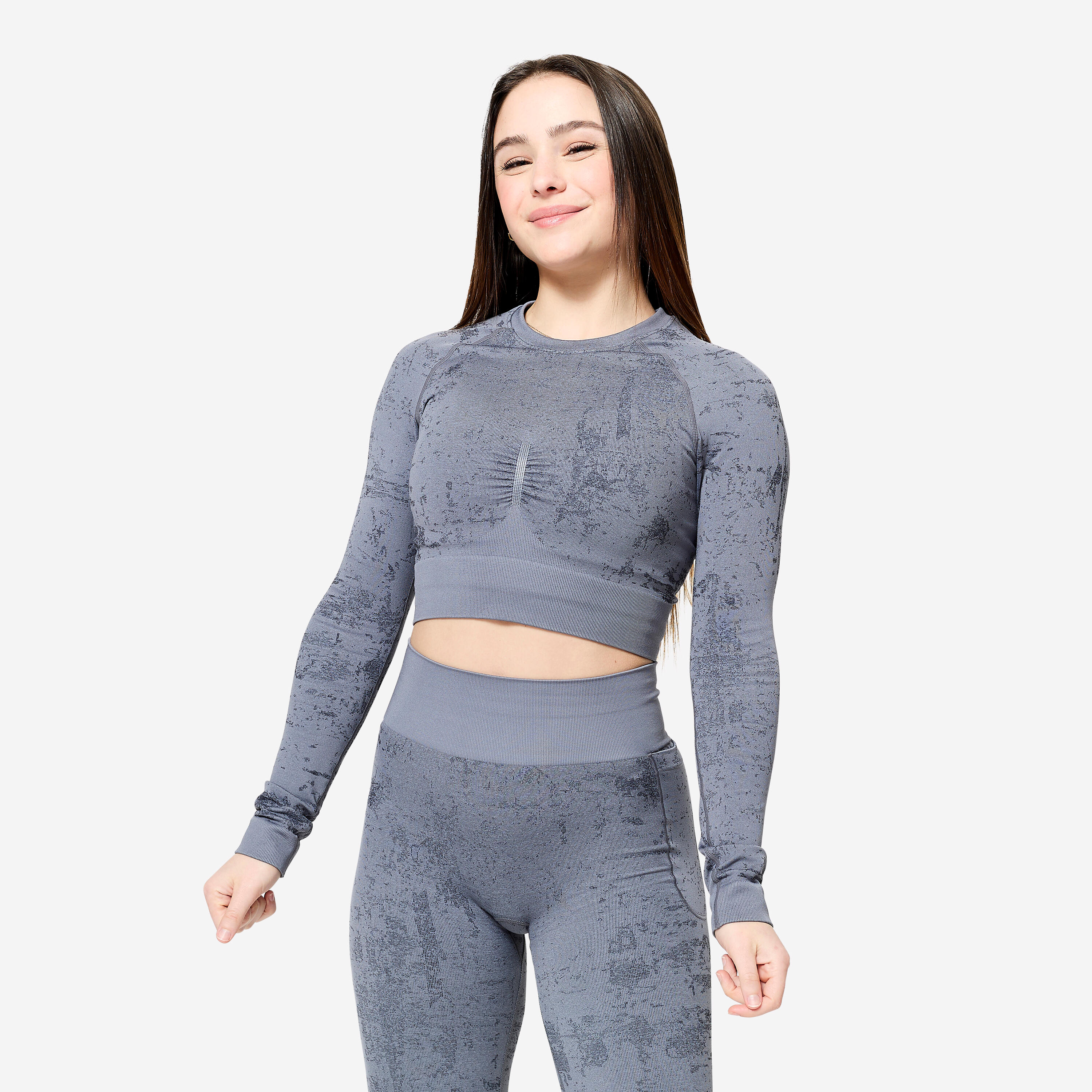 Langarmshirt Damen Crop Top – grau