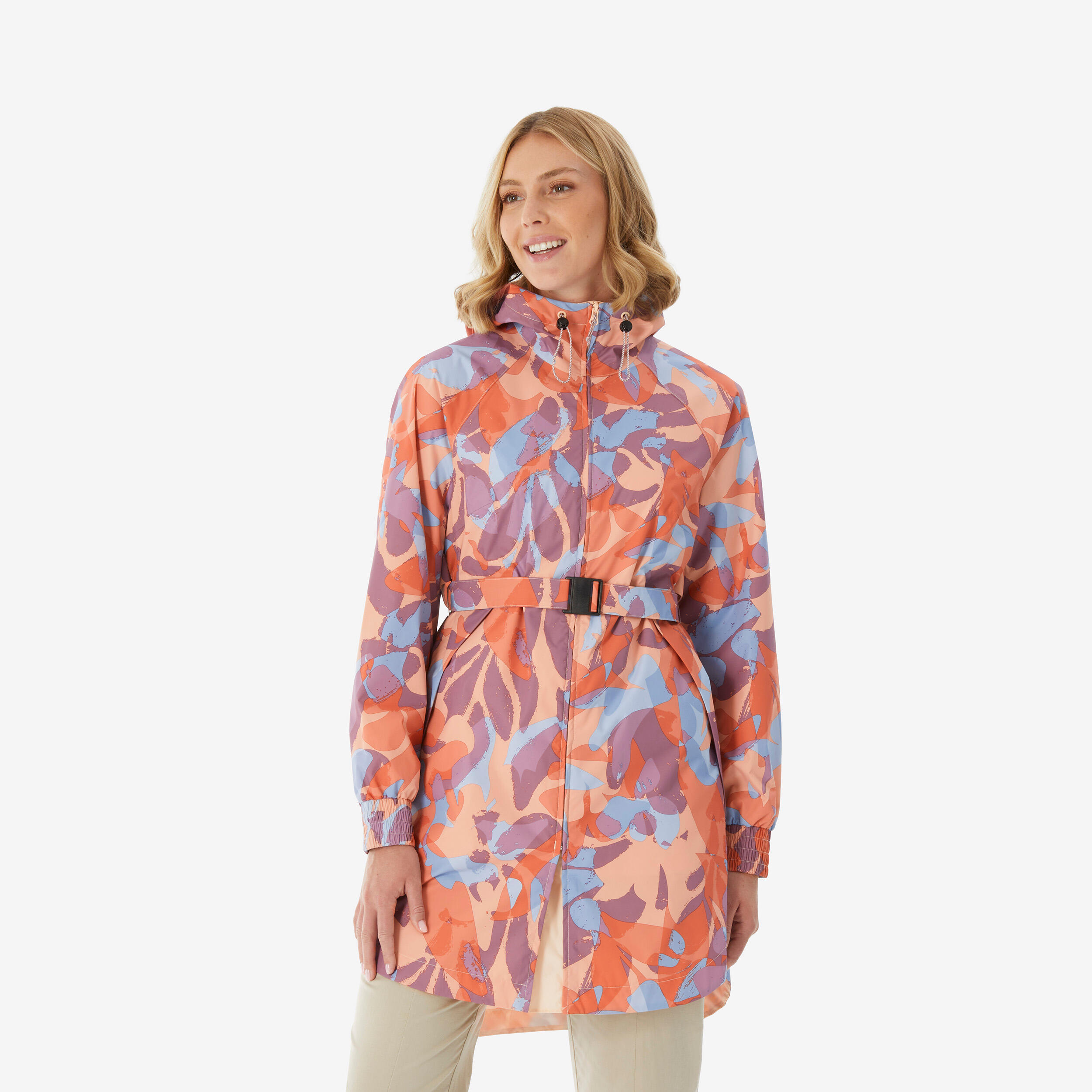 Regenjacke Damen lang wasserdicht Wandern – Raincut orange