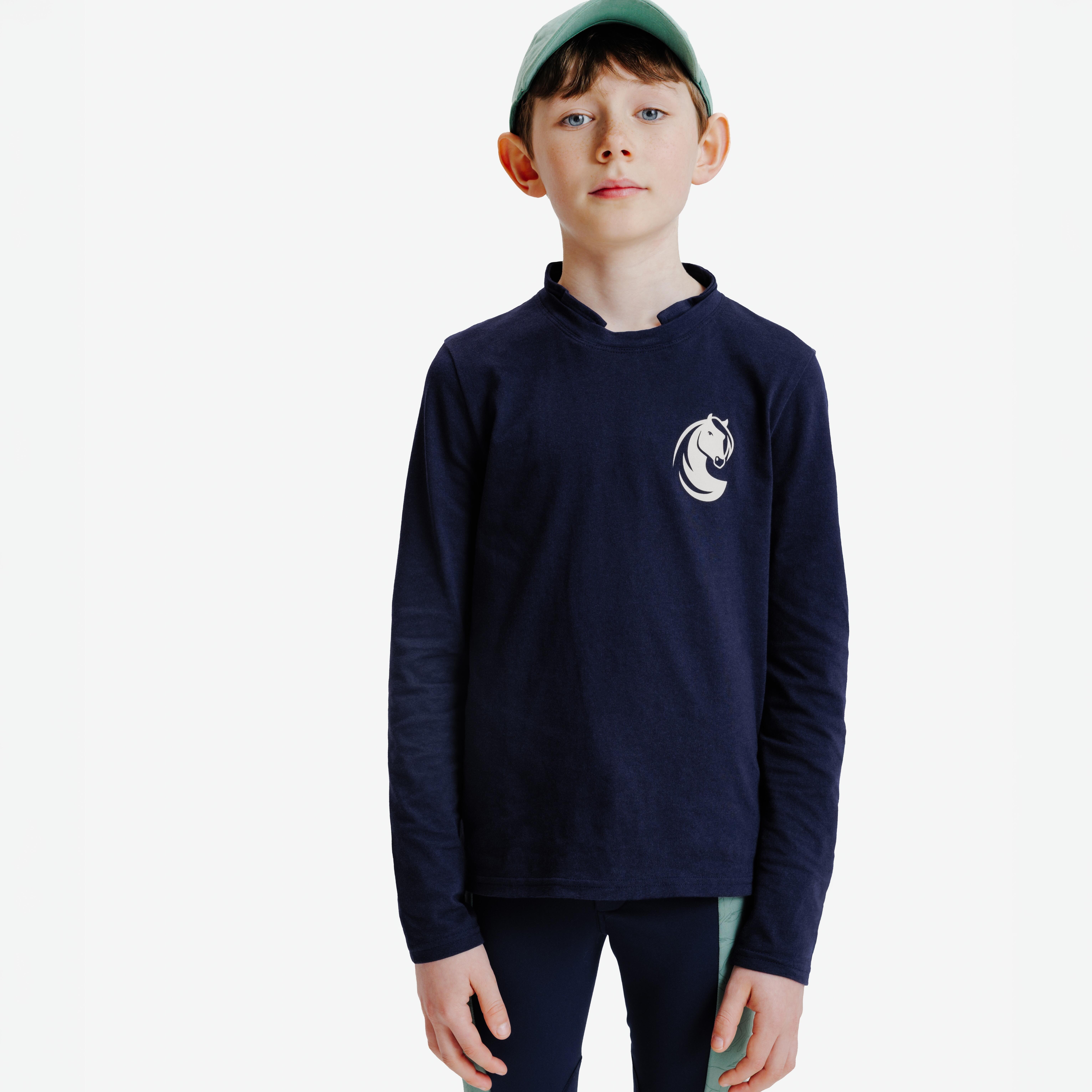 Reit-Poloshirt Magic langarm Kinder schwarz/beige