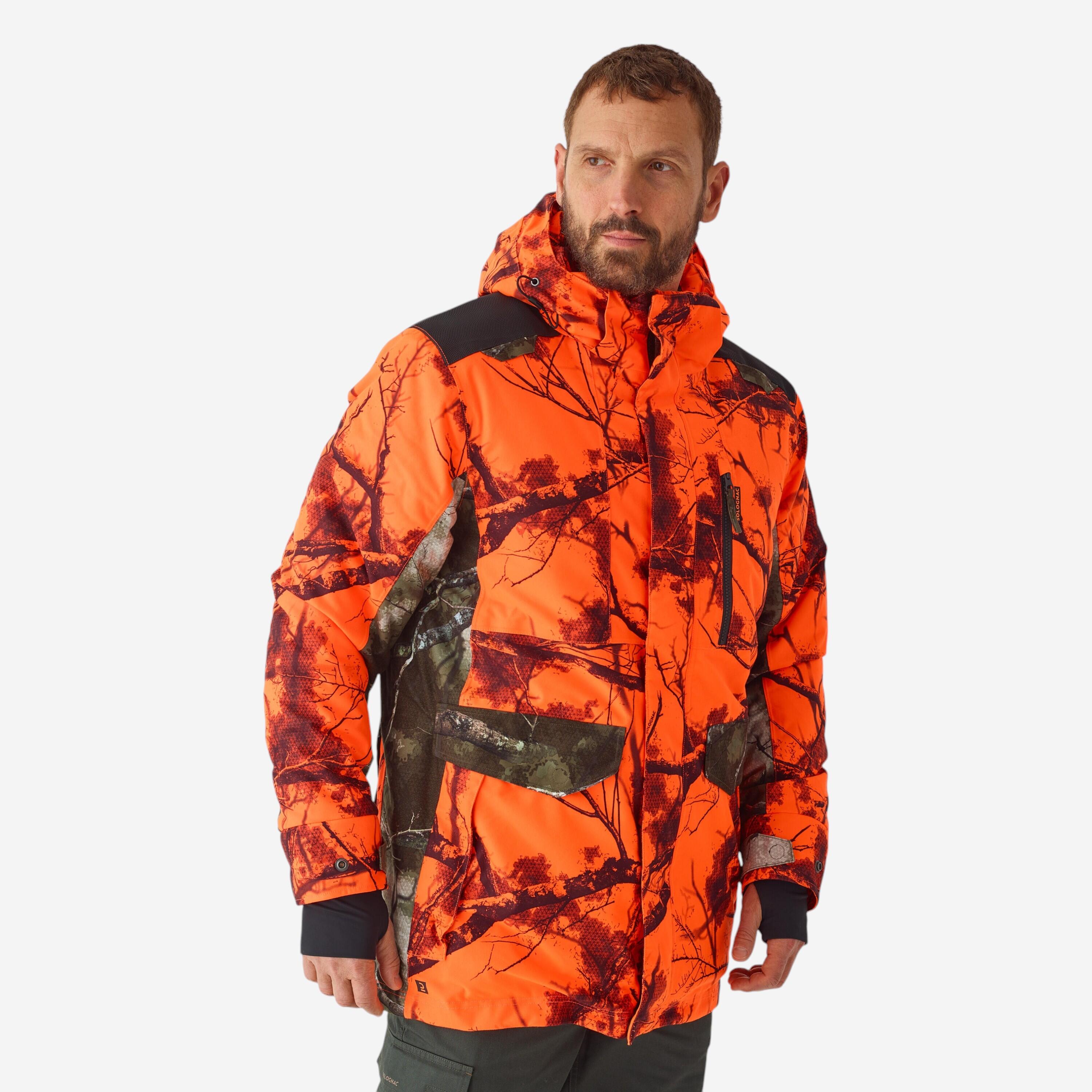 Jagdjacke Regenjacke 500 warm geräuscharm Treemetic Orange