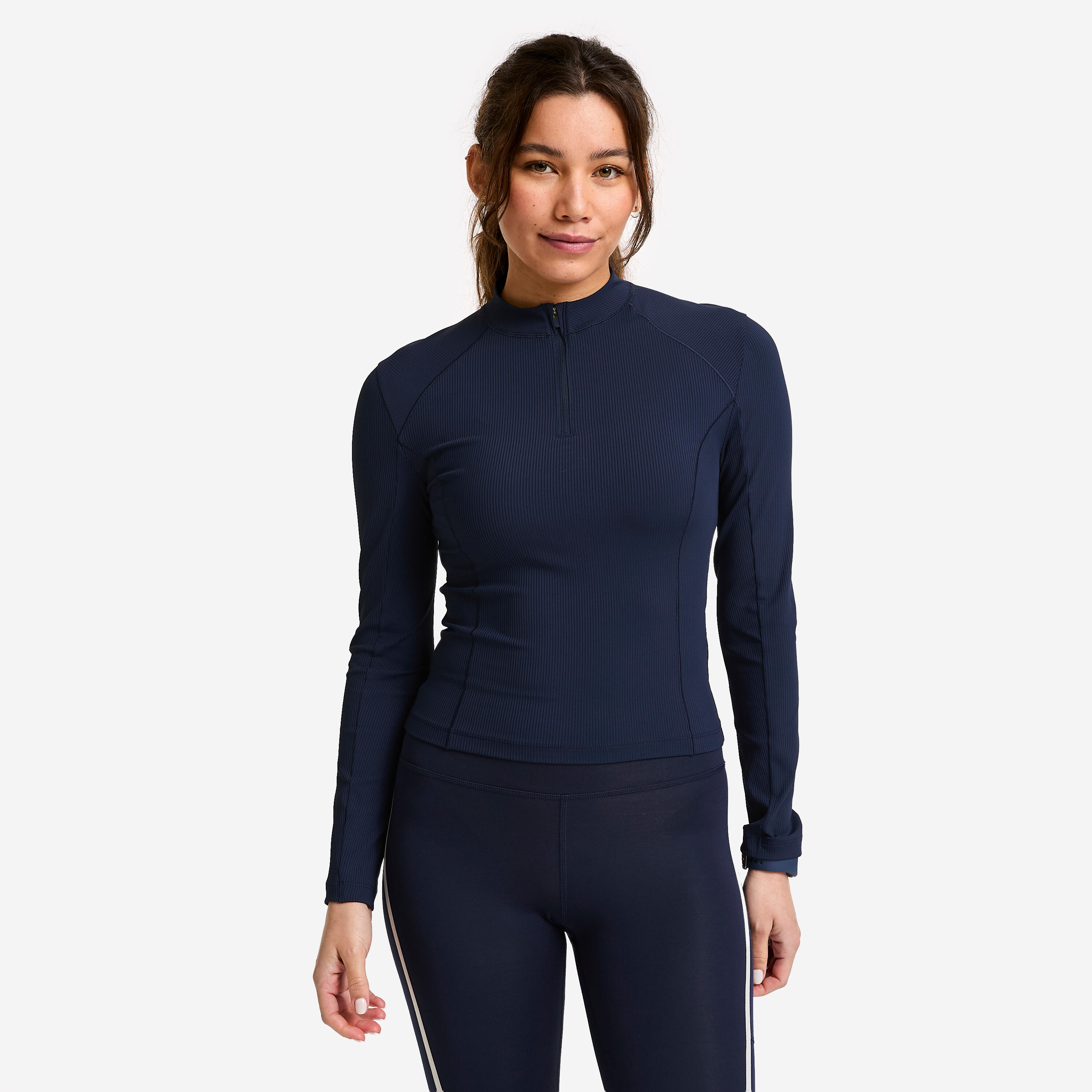 Langarmshirt Damen halber Reißverschluss – dunkelblau
