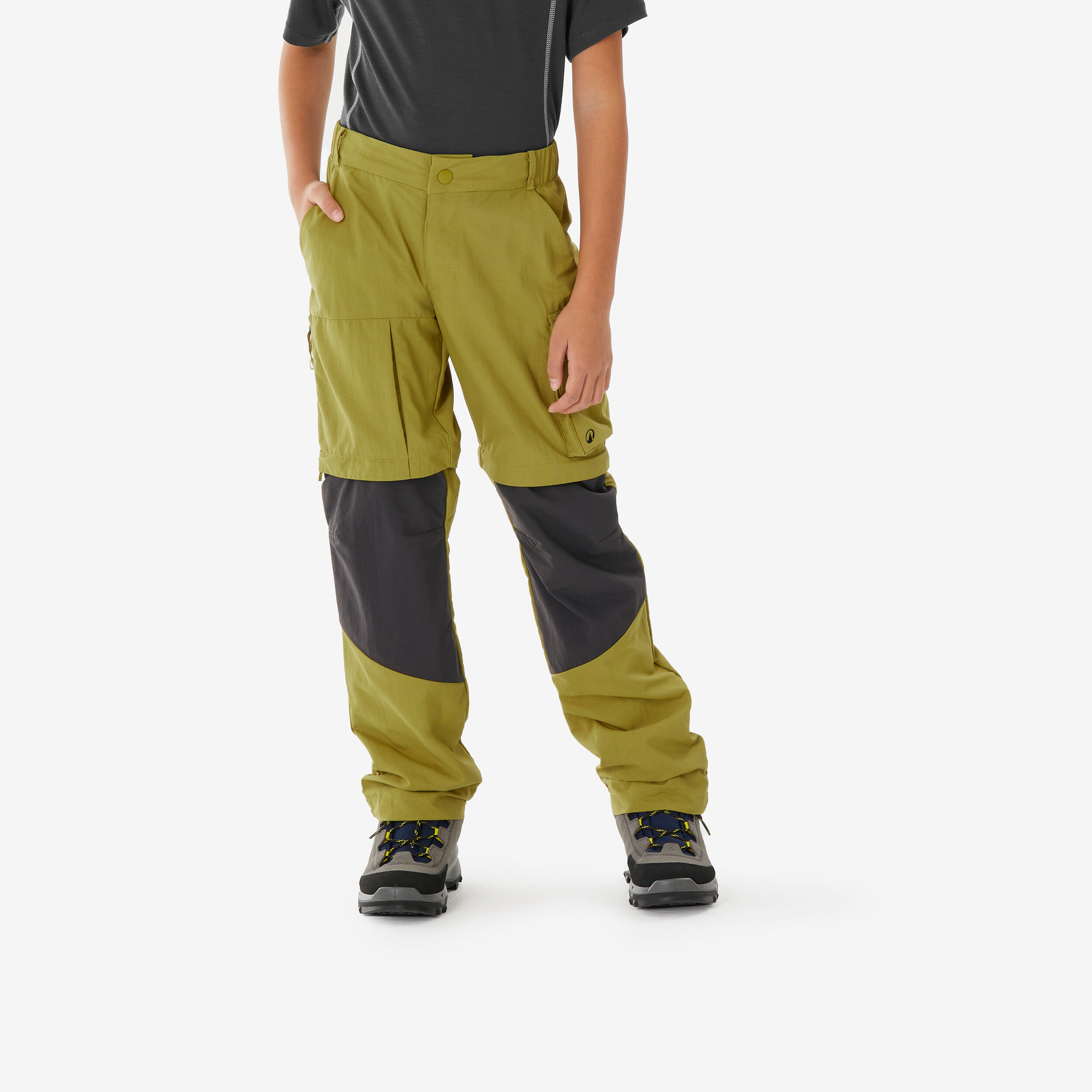 Zip-Off-Hose Kinder Gr. 122–170 Wandern – MH500 khaki/gelb