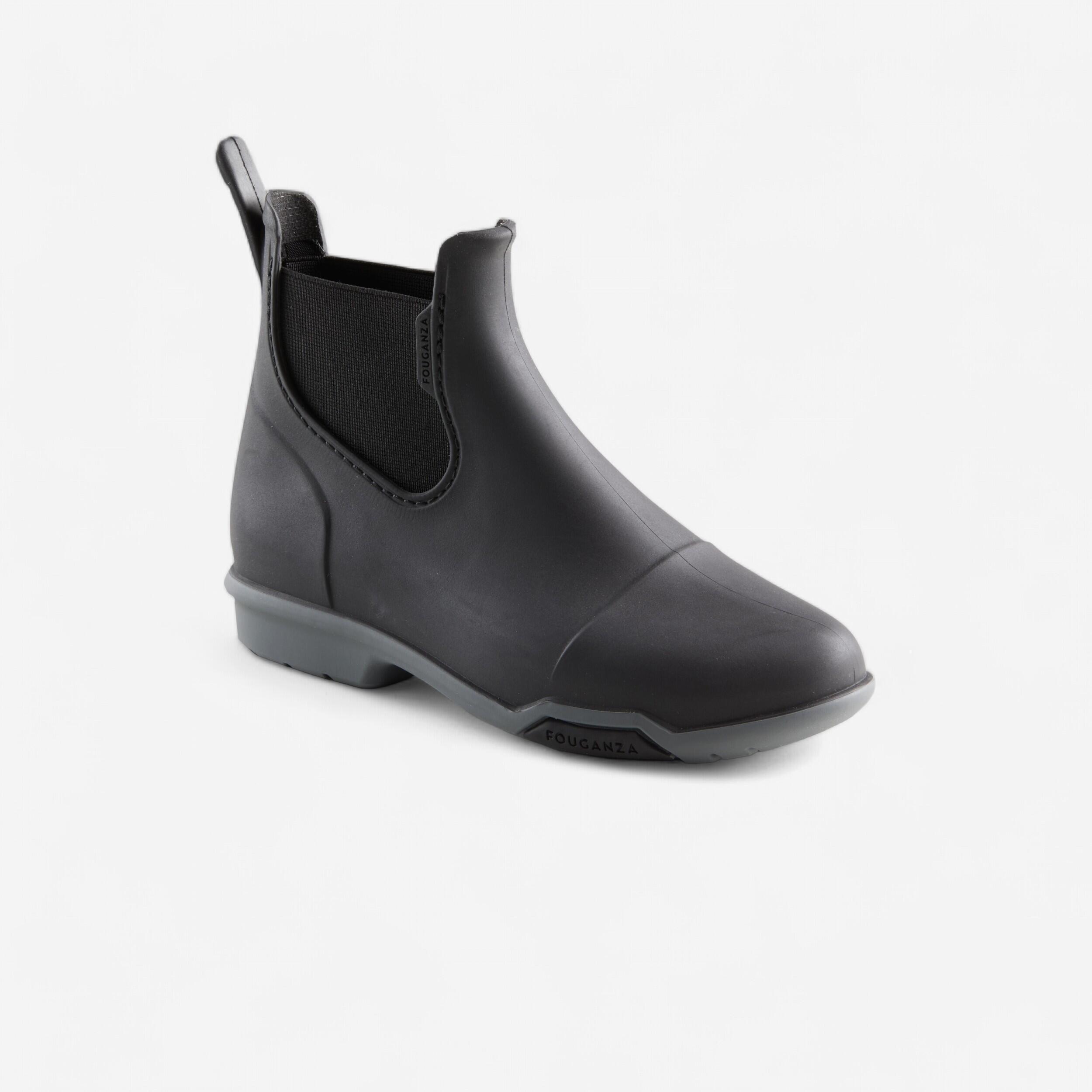 Reitstiefeletten 100 gummi Kinder schwarz/grau