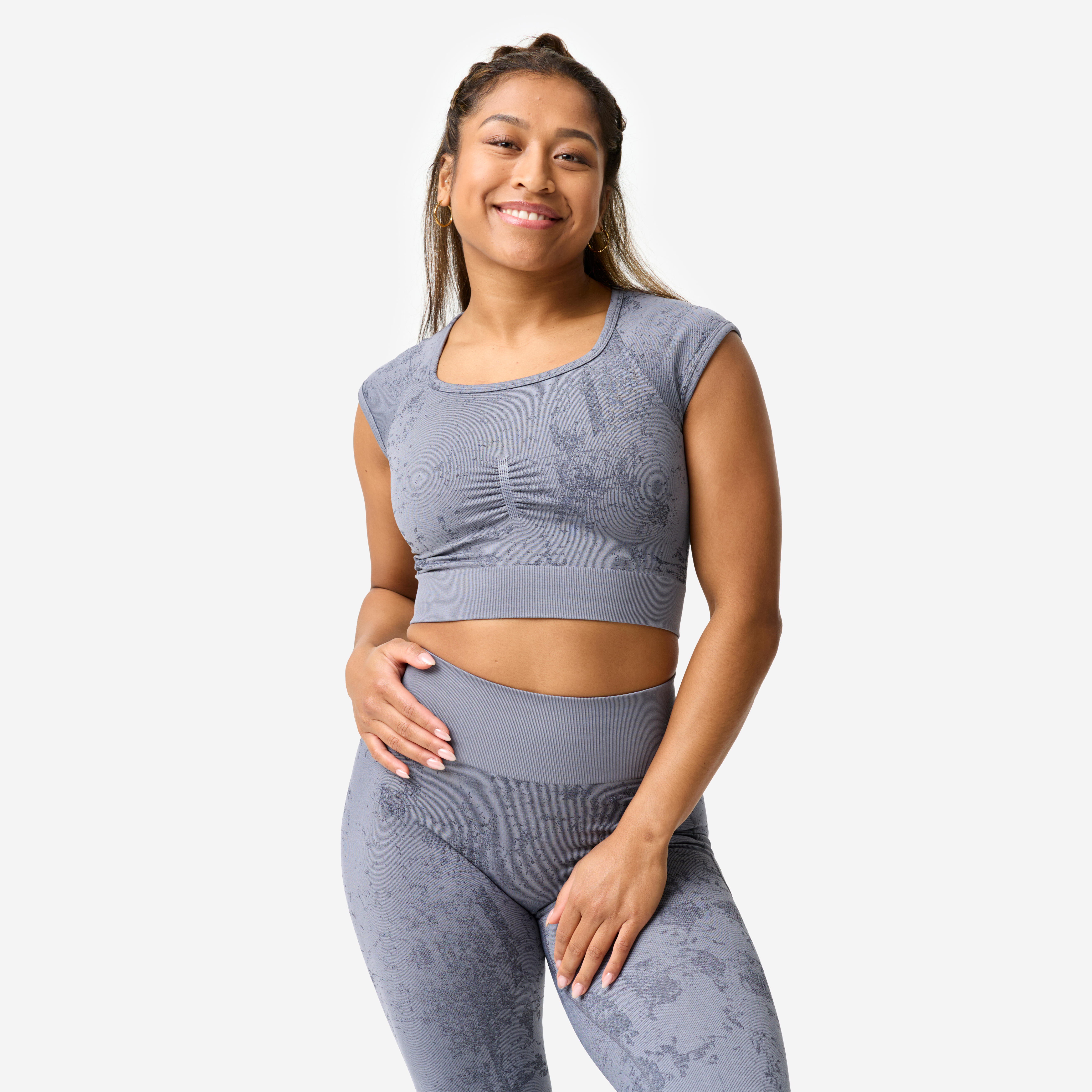 T-Shirt Damen Crop Top seamless – grau Print