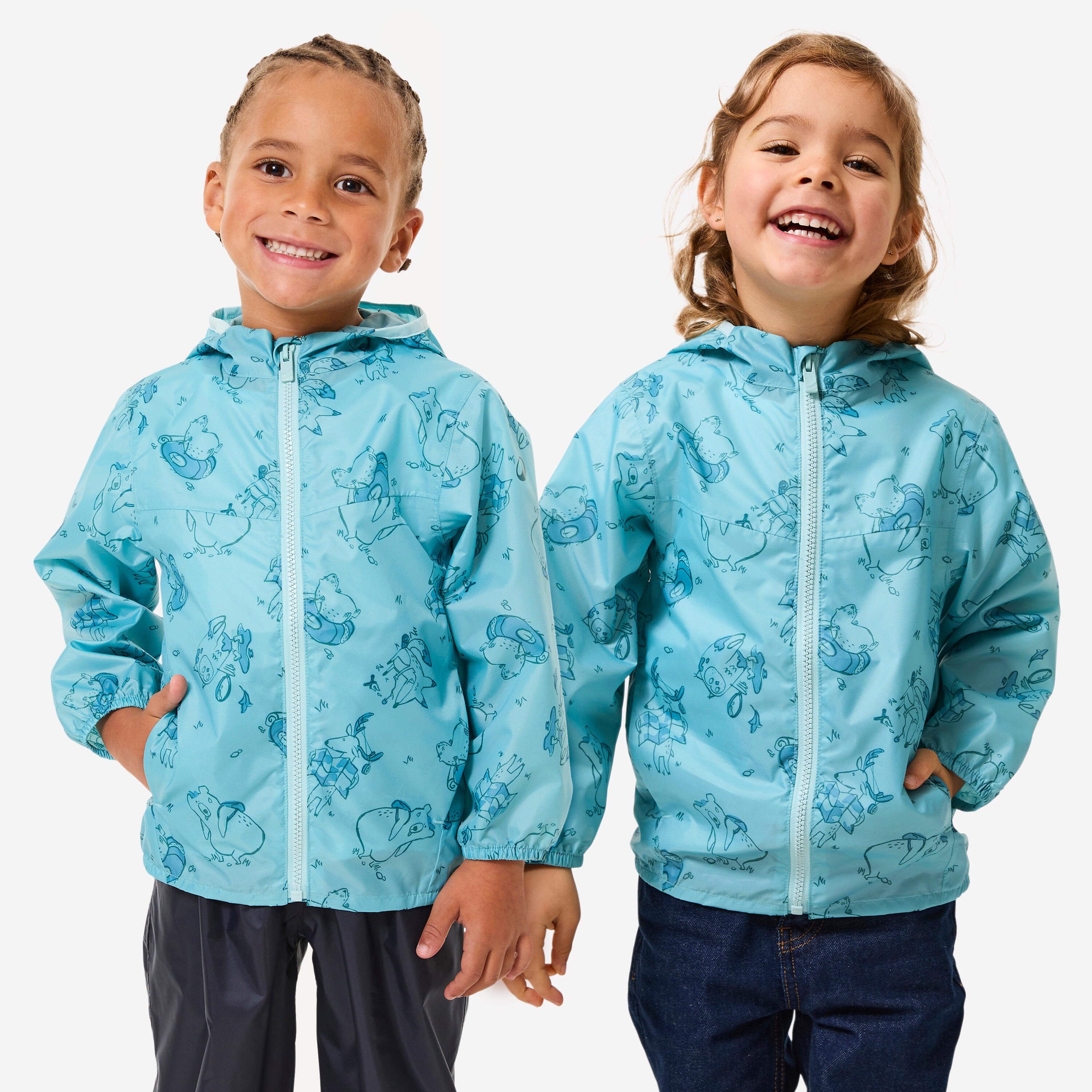 Regenjacke Kinder wasserdicht Größe 92–116 Wandern – MH100 Zip blau