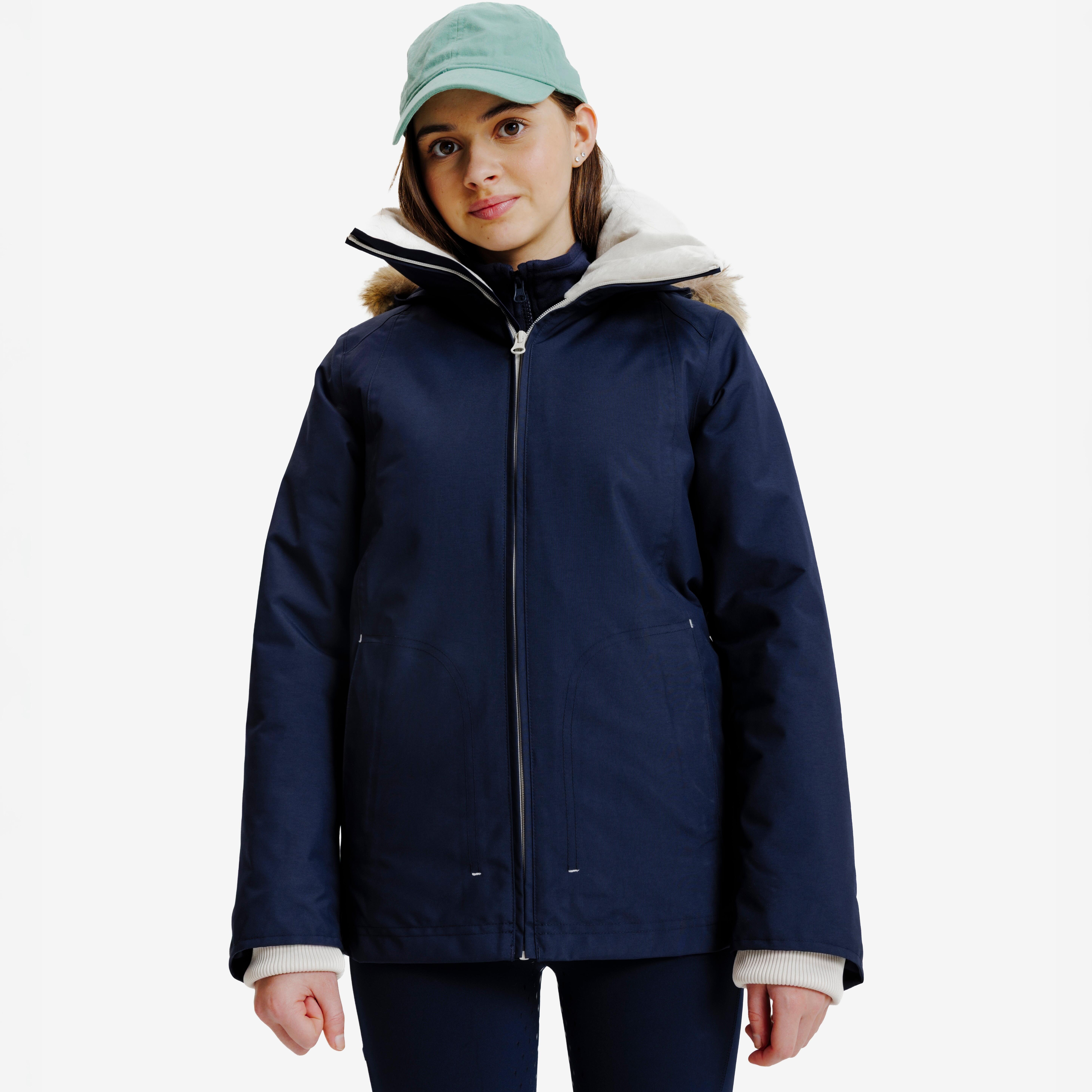 Winterreitjacke 500 wasserdicht warm Kinder marineblau
