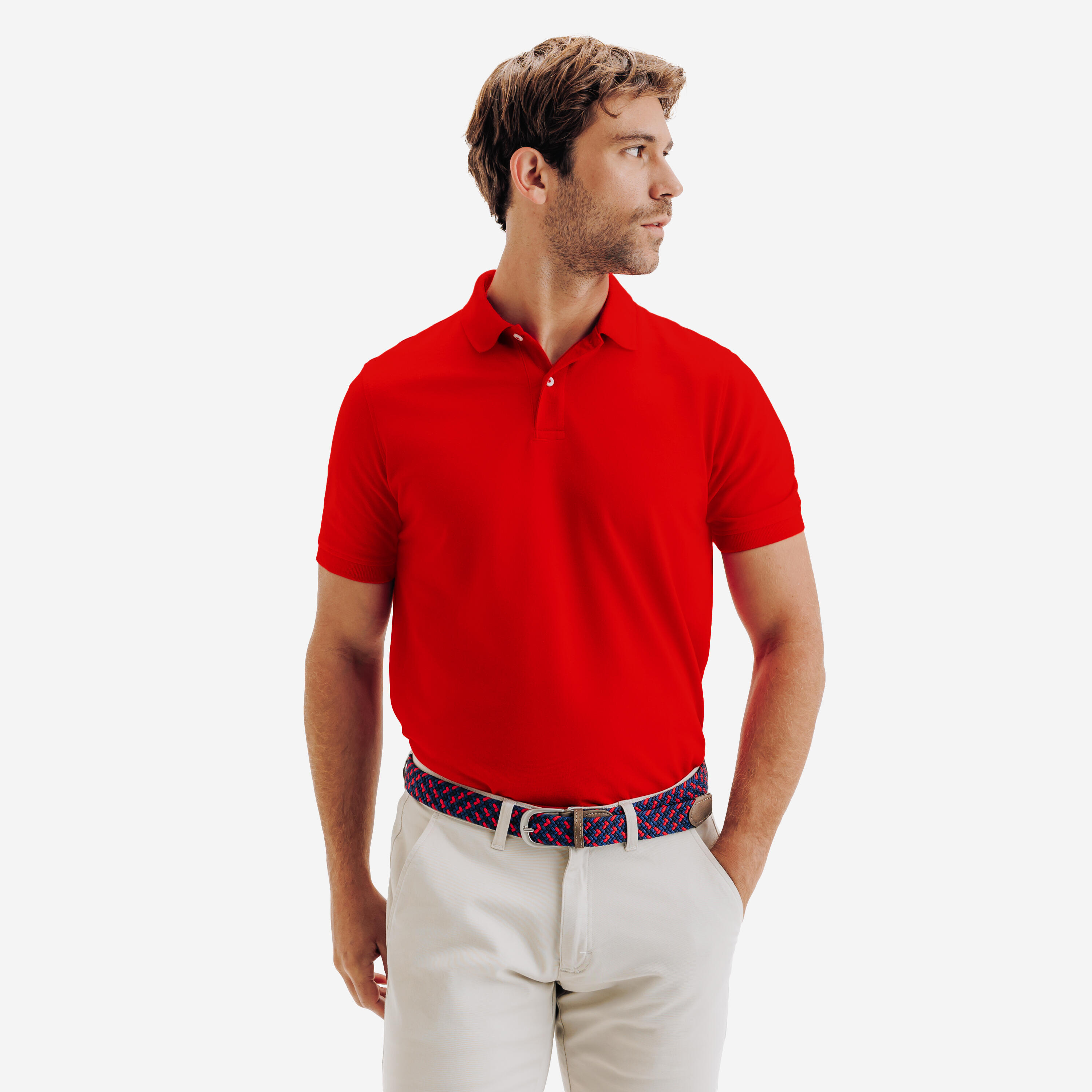 Herren Poloshirt kurzarm Baumwolle – MW500 kirschrot