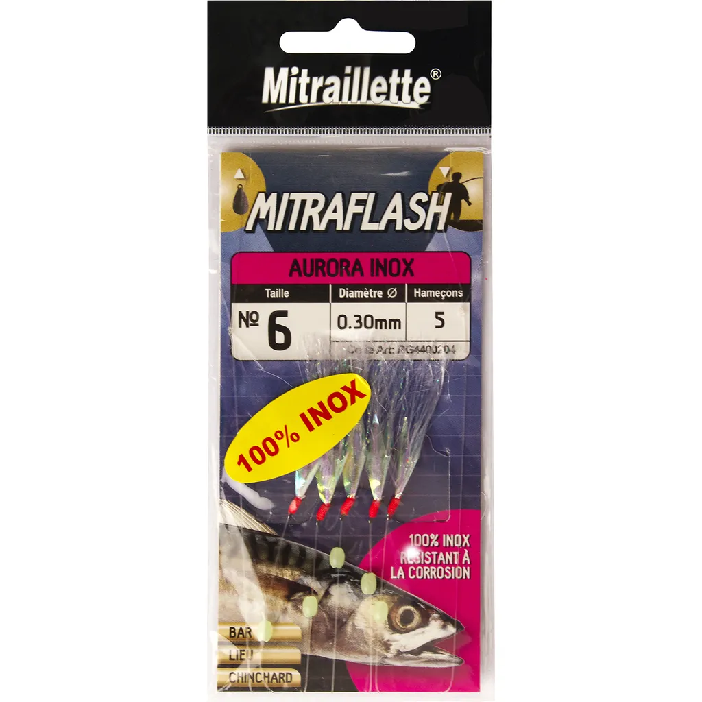 Ragot Mitraflash Aurora Makrelenvorfach 5 Haken Größe 4 0,35 mm Inox