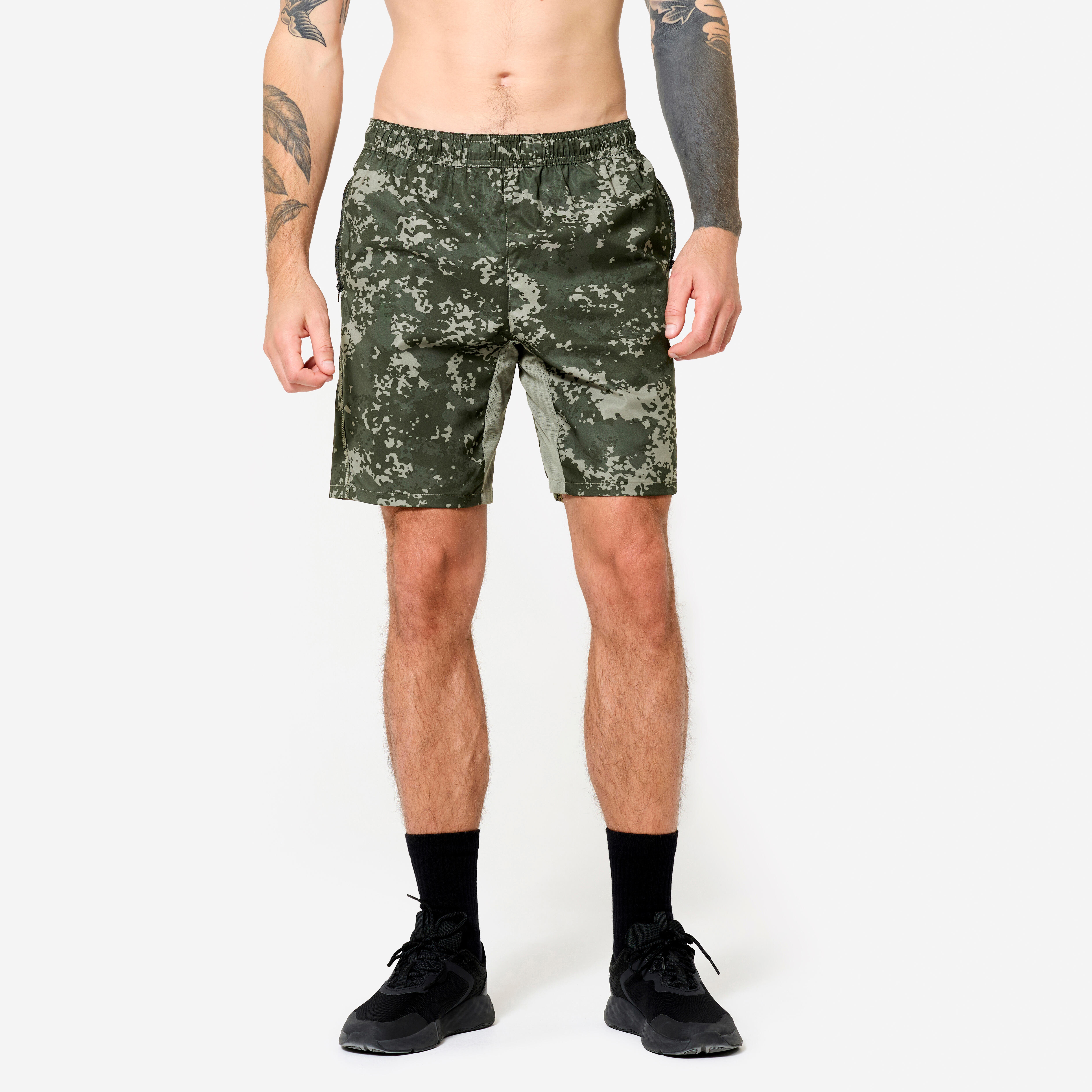 Shorts Herren atmungsaktiv Reißverschlusstaschen – khaki