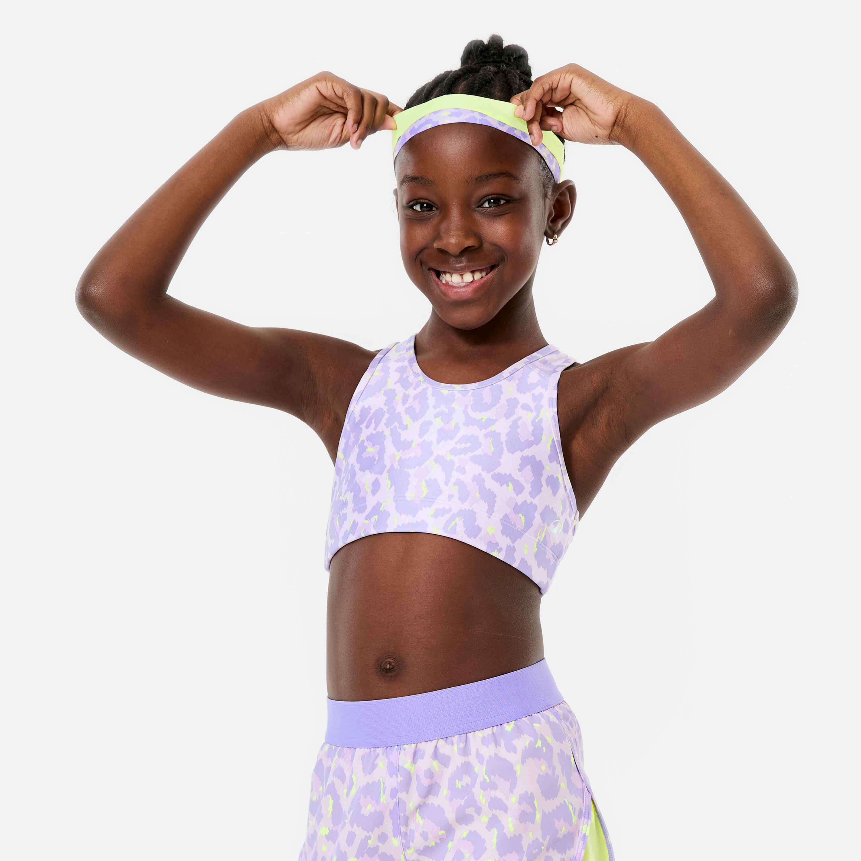Sport-BH Kinder atmungsaktiv – helllila/neongelb