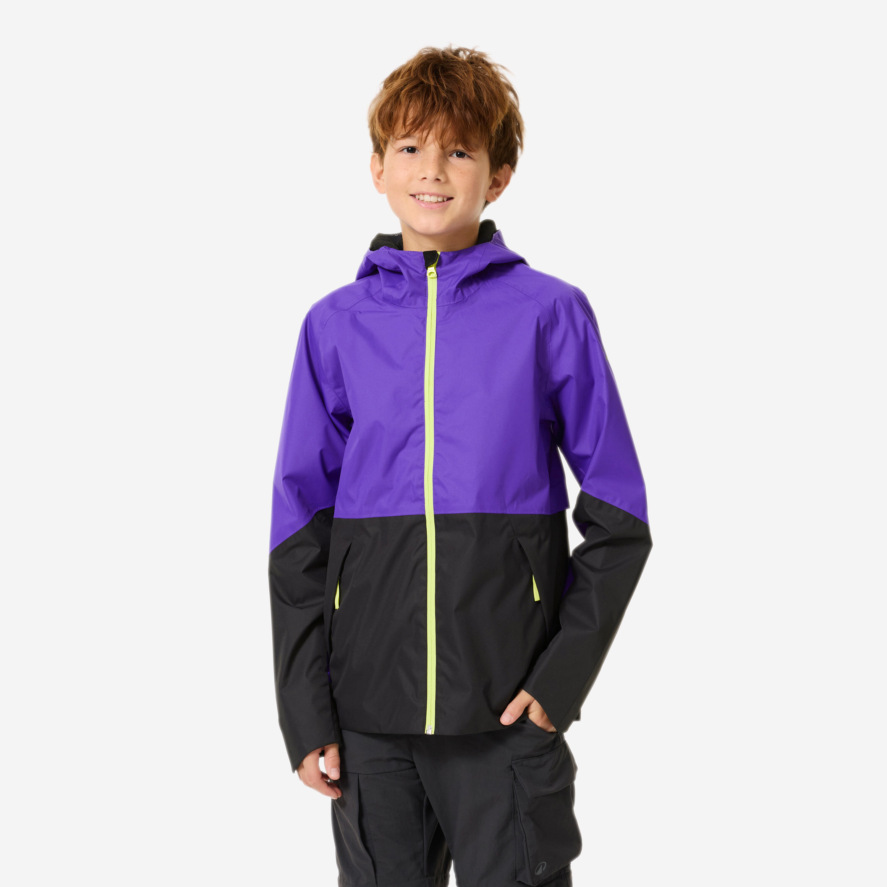 Wanderjacke Kinder Gr. 122–170 wasserdicht – MH500 Twin violett/schwarz