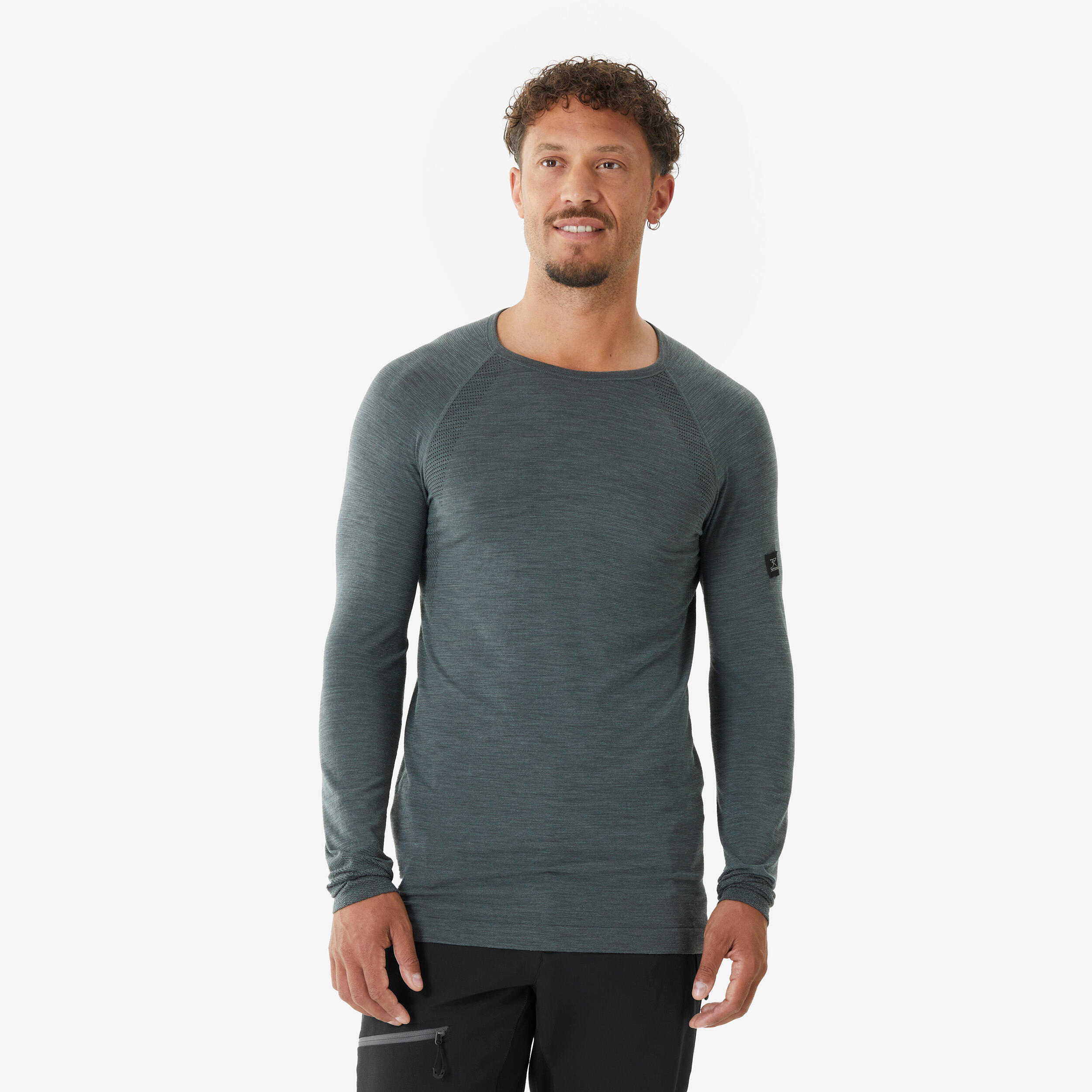 Herren langarm Klettershirt Merinowolle – Seamless grau