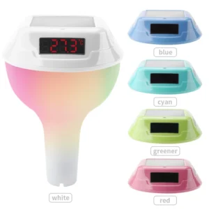 Drahtloses solarbetriebenes Poolthermometer,IP68 wasserdicht,RGB Umgebungslicht,Temperaturanzeige,Smart Timer,Kindersich
