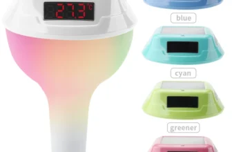 Drahtloses solarbetriebenes Poolthermometer,IP68 wasserdicht,RGB Umgebungslicht,Temperaturanzeige,Smart Timer,Kindersich