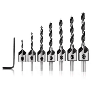 Drillpro 7-teiliges HSS 5-Flöten-Senker Bohrer Set Reibahle Holzbearbeitung 3-10mm Anfasbohrer