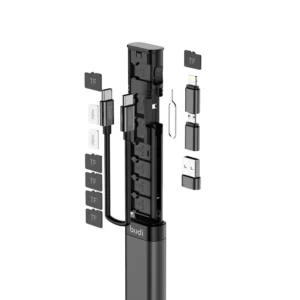 BUDI Multi-Funktions-Smart-Adapter zur Aufbewahrung von Datenkarten, USB-Kabel, Multi-Kabel-Stick, SIM-KIT, TF-Kartenles