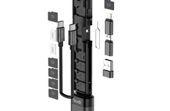 BUDI Multi-Funktions-Smart-Adapter zur Aufbewahrung von Datenkarten, USB-Kabel, Multi-Kabel-Stick, SIM-KIT, TF-Kartenles