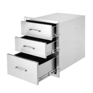 VEVOR Outdoor-Küche Edelstahl Dreifach-Zugang BBQ Schubladen mit Chrom Griff, 458 x 585 x 588 mm