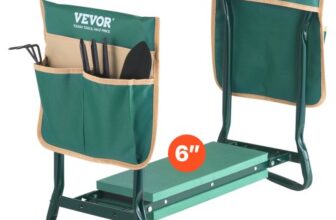 VEVOR Kniebank 590x290x490mm, Kniekissen 152 mm Kniepolster, Kniehilfe Gartenarbeit bis 150 kg, klappbarer Gartensitz mit 2 Werkzeugtaschen, Arbeitshocker lindert Knie- und Rückenschmerzen