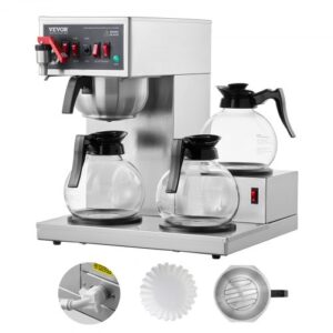 VEVOR kommerzielle Filterkaffeemaschine für 12 Tassen Kaffeemaschine mit 3 Glaskaraffen & 3 Warmhalteplatten, Übergieß-Kaffeemaschine aus Edelstahl für Restaurant Büro Café