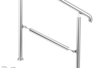 VEVOR Treppengeländer 5 Stufen, Hauseingang Handlauf Edelstahl mit Pfosten, Verstellbare Eingangsgeländer Silber, 4 bis 5 Stufiges Geländer 1,6 m, Winkel Einstellbare Treppengeländer Außen und Innen