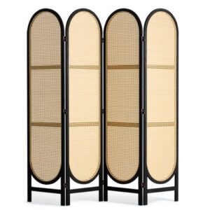 VEVOR Raumteiler mit 4 Paneelen handgewebter Sichtschutz Rattan, zusammenklappbare Raumtrenner mit Scharnieren, tragbare & freistehende Raumteiler zur Raumtrennung, Wohnzimmer, Schlafzimmer
