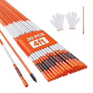 VEVOR Einfahrtsmarkierungen, 30 Stk. 121,92 cm, 1,02 cm Durchmesser, orangefarbene Glasfaserstangen, Schneepfähle mit reflektierendem Band, 30,48 cm Stahlbohrer und Schutzhandschuhe für Parkplätze, Ge